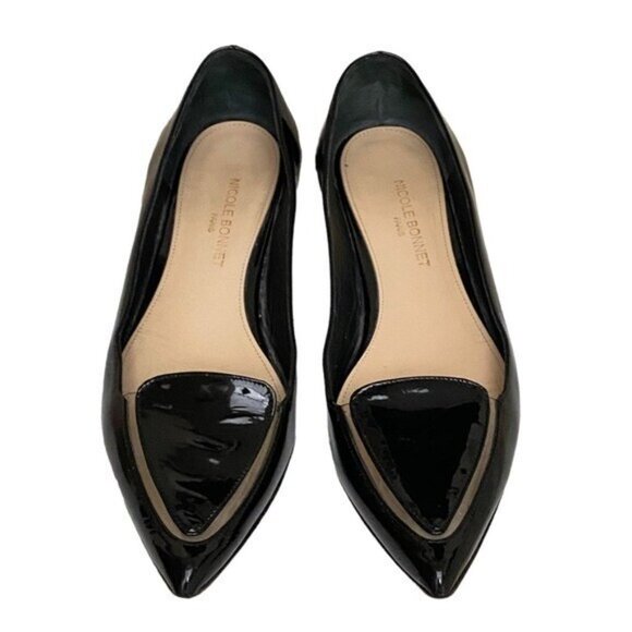Nicole Bonnet Paris Black Patent Pointy Leather Flats Size 8 - Picture 2 of 7